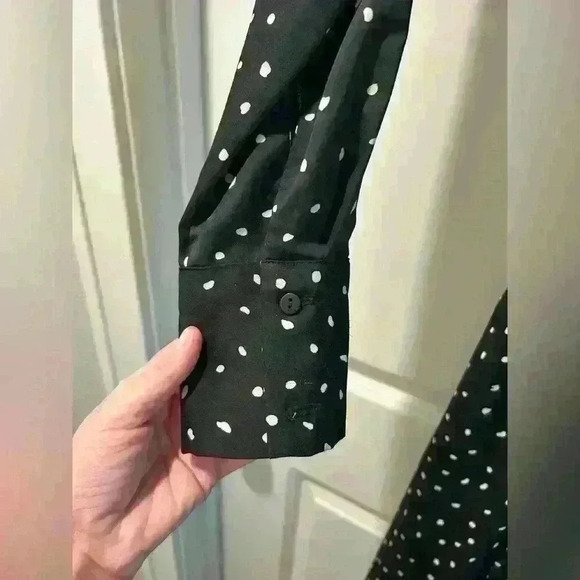 Mango MNG long sleeve midi dress black with cream dots pattern size 2 collar - Picture 7 of 15